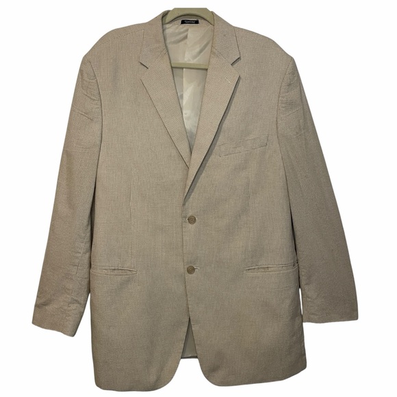 Saddlebred Men’s 46L Beige Cotton Blazer houndstooth Coat – Two Button, Classic - Picture 1 of 8